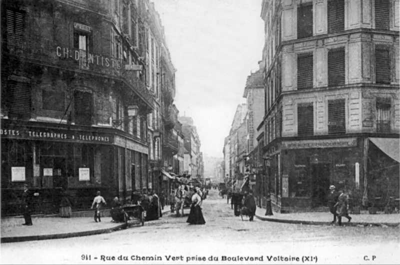 Angle rue du Chemin Vert et boulevard Voltaire